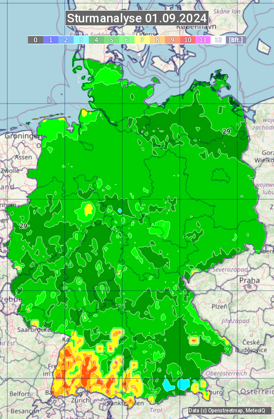 Karte mit Unwetteranalyse