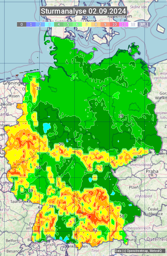 Karte mit Unwetteranalyse