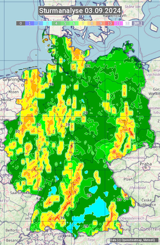 Karte mit Unwetteranalyse