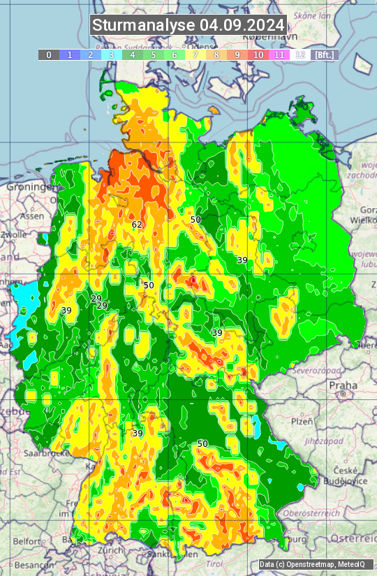 Karte mit Unwetteranalyse