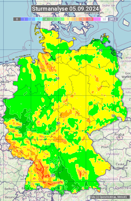 Karte mit Unwetteranalyse