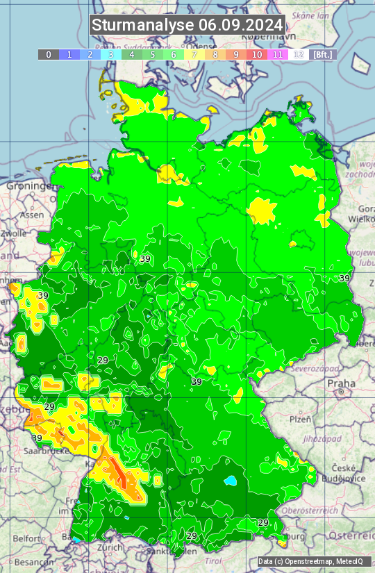 Karte mit Unwetteranalyse