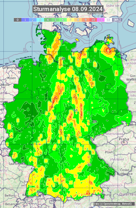 Karte mit Unwetteranalyse