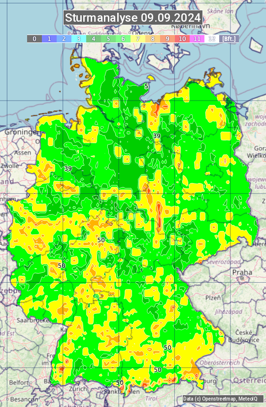 Karte mit Unwetteranalyse