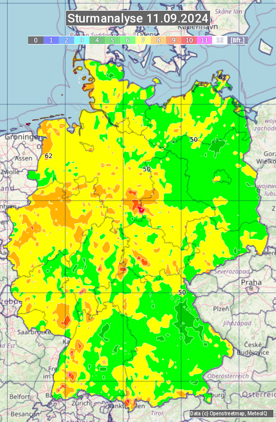 Karte mit Unwetteranalyse