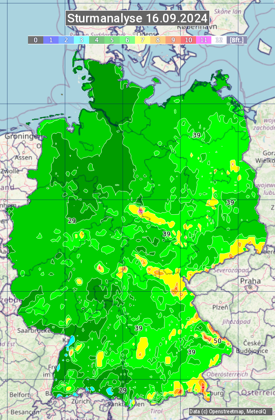 Karte mit Unwetteranalyse