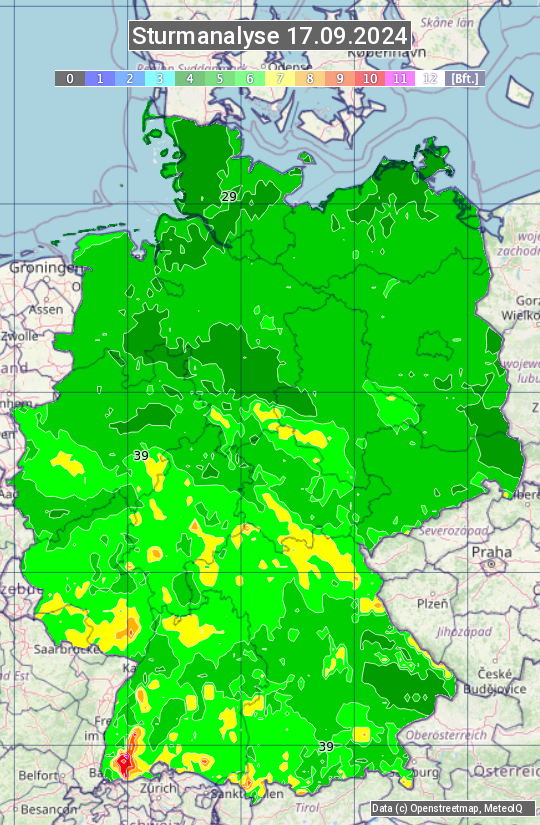 Karte mit Unwetteranalyse