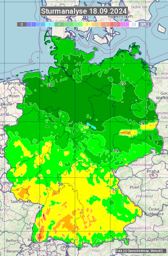 Karte mit Unwetteranalyse