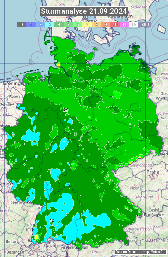 Karte mit Unwetteranalyse