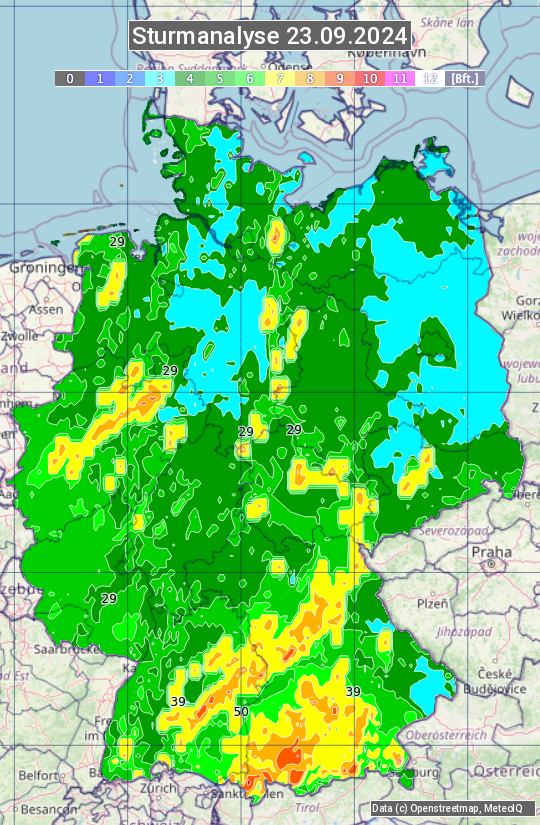 Karte mit Unwetteranalyse