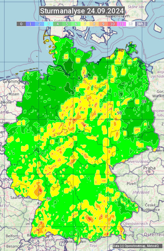 Karte mit Unwetteranalyse