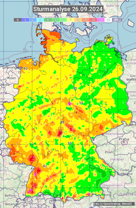 Karte mit Unwetteranalyse