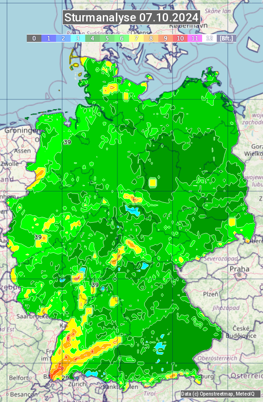 Karte mit Unwetteranalyse