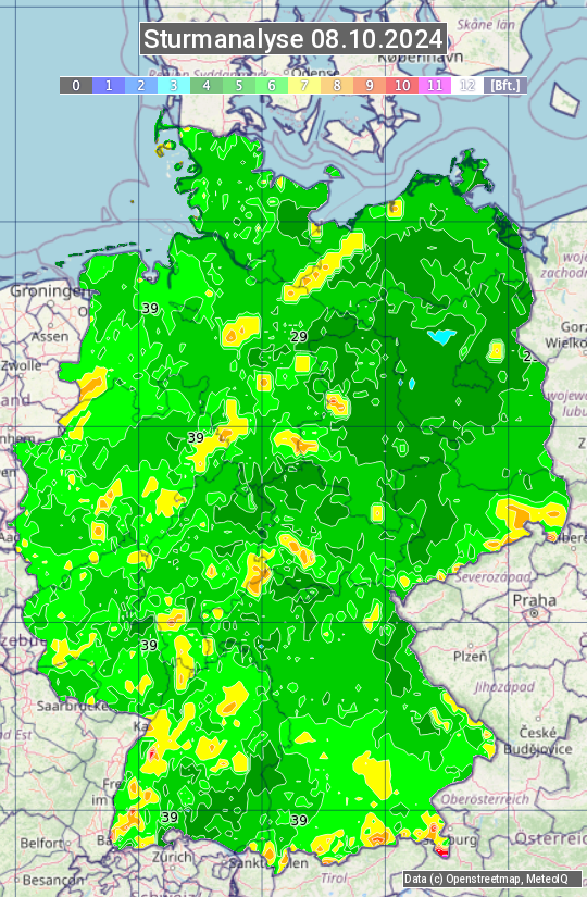 Karte mit Unwetteranalyse