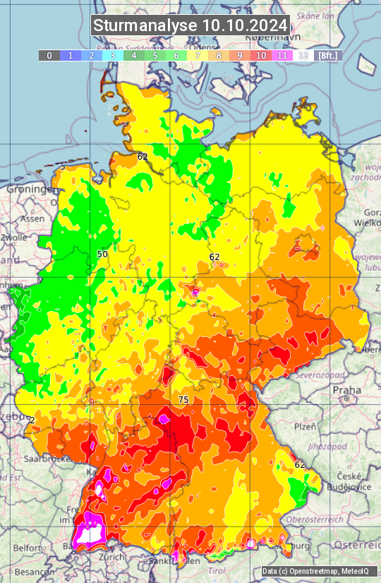 Karte mit Unwetteranalyse