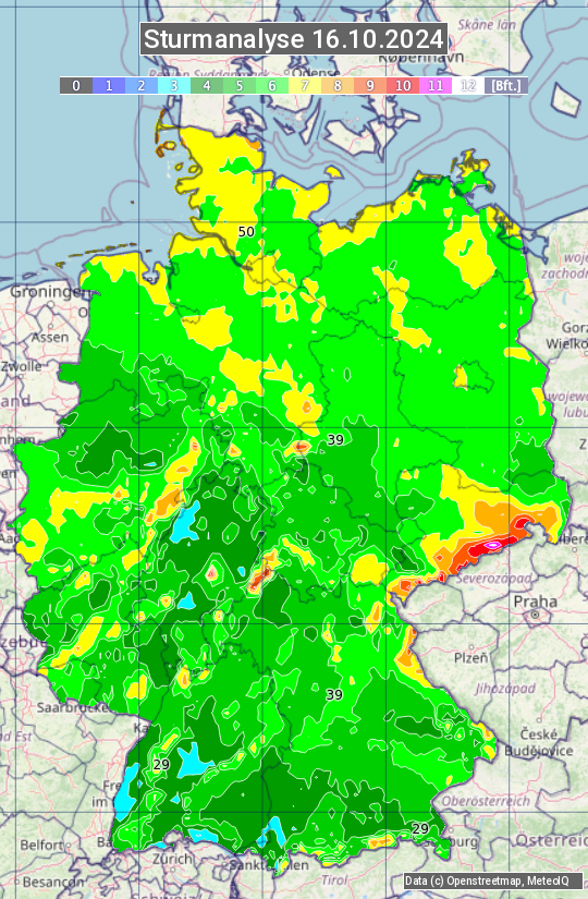 Karte mit Unwetteranalyse