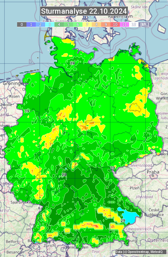 Karte mit Unwetteranalyse