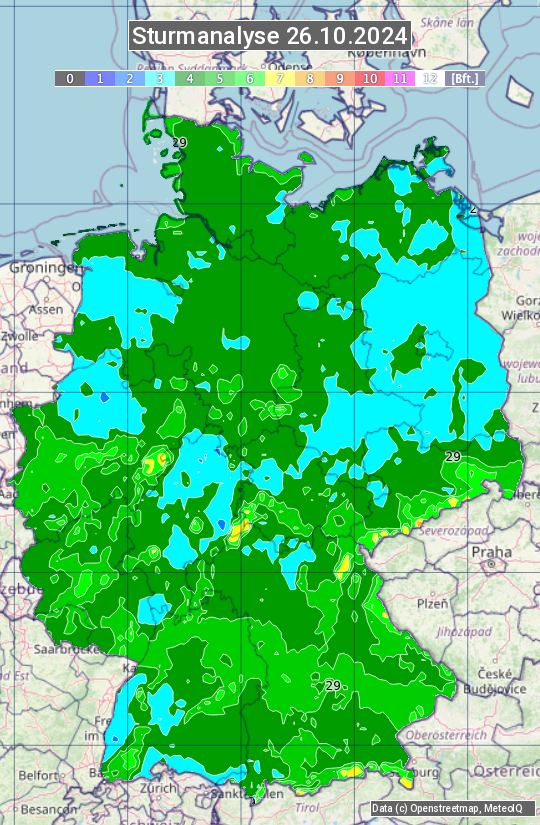 Karte mit Unwetteranalyse