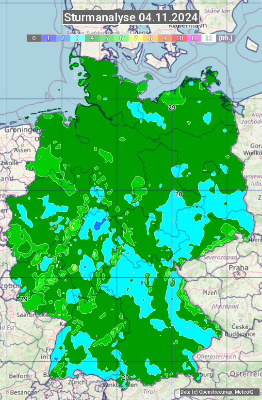 Karte mit Unwetteranalyse