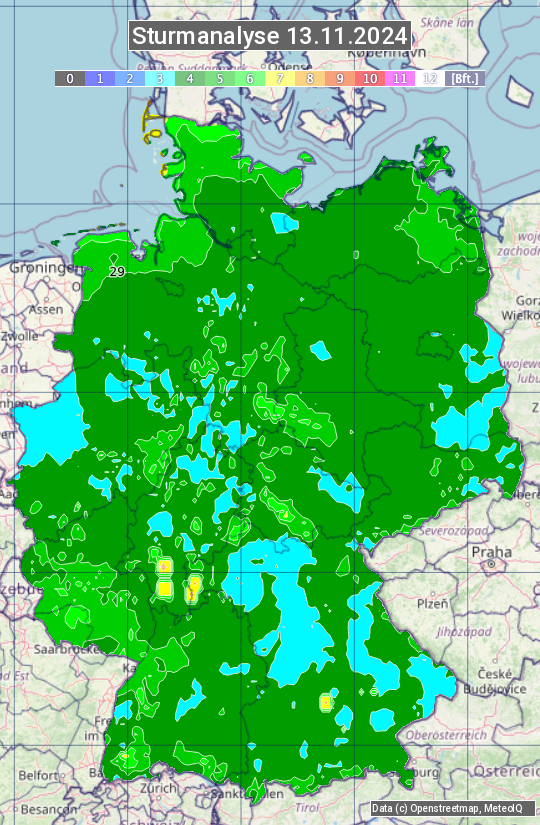 Karte mit Unwetteranalyse