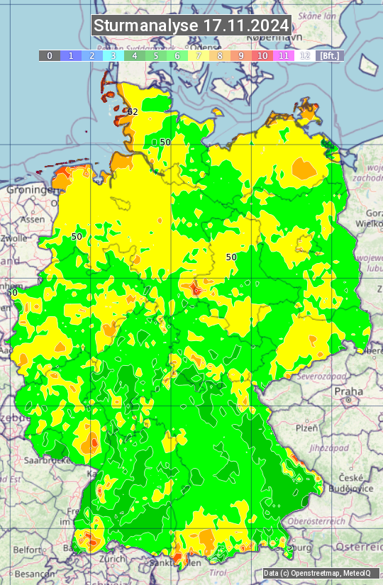 Karte mit Unwetteranalyse