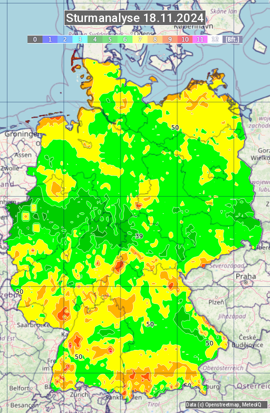 Karte mit Unwetteranalyse