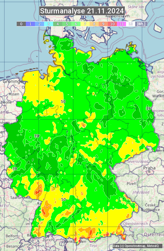 Karte mit Unwetteranalyse