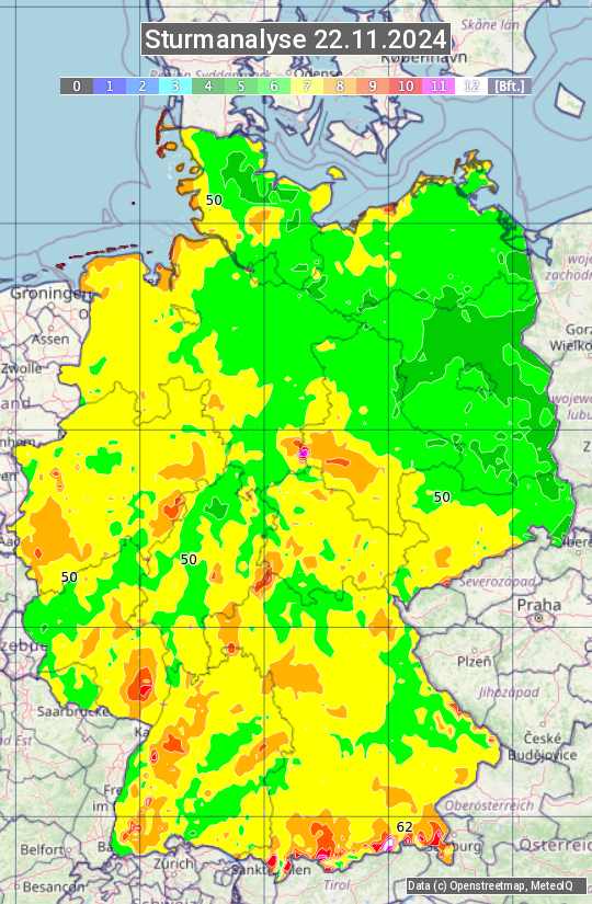 Karte mit Unwetteranalyse