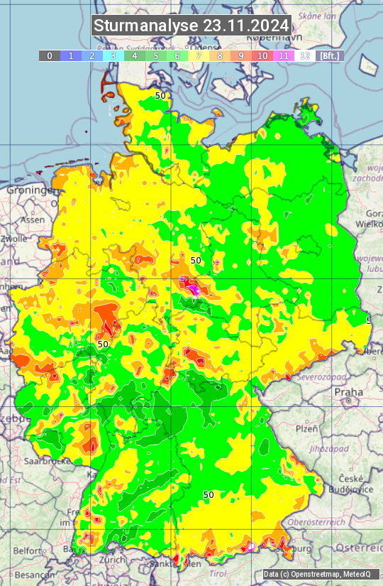 Karte mit Unwetteranalyse