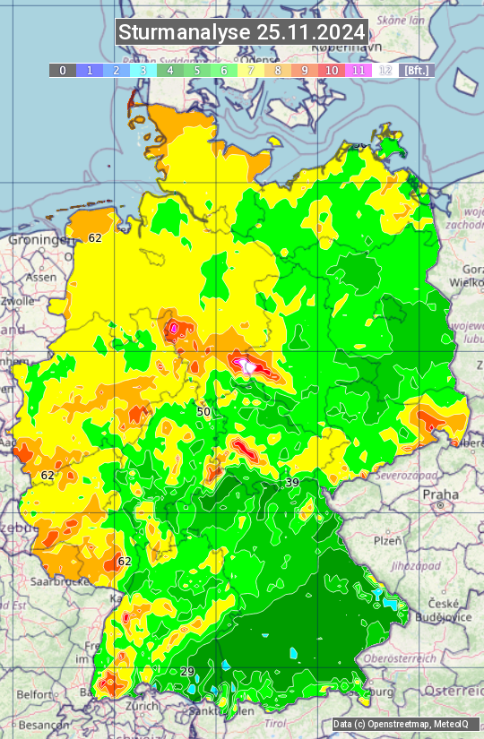 Karte mit Unwetteranalyse