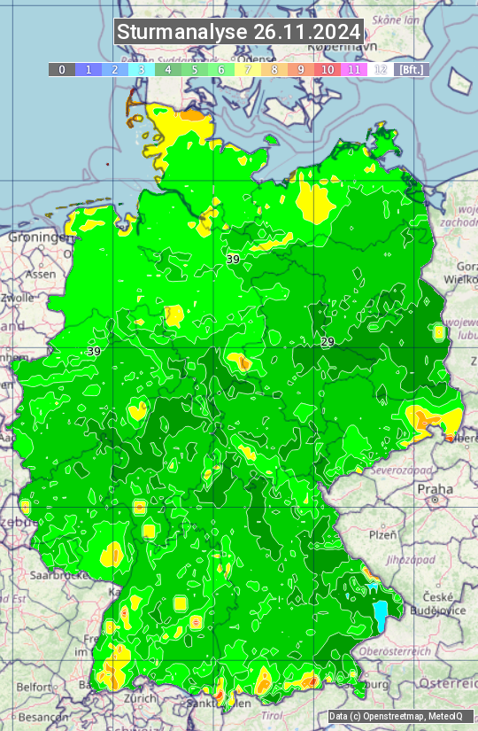 Karte mit Unwetteranalyse