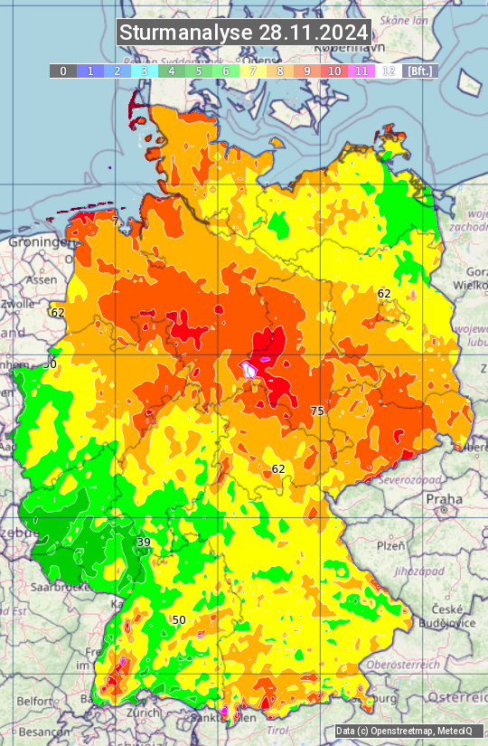 Karte mit Unwetteranalyse