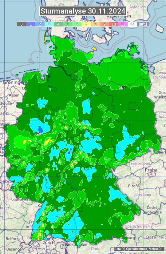 Karte mit Unwetteranalyse