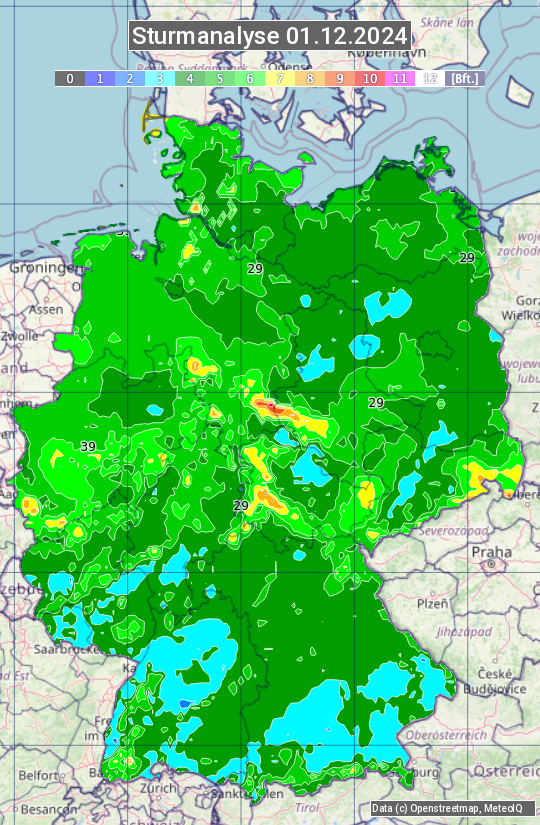 Karte mit Unwetteranalyse