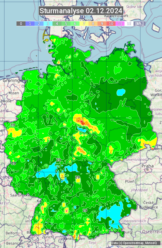 Karte mit Unwetteranalyse