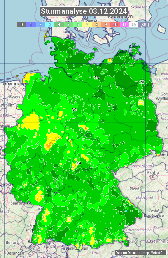 Karte mit Unwetteranalyse