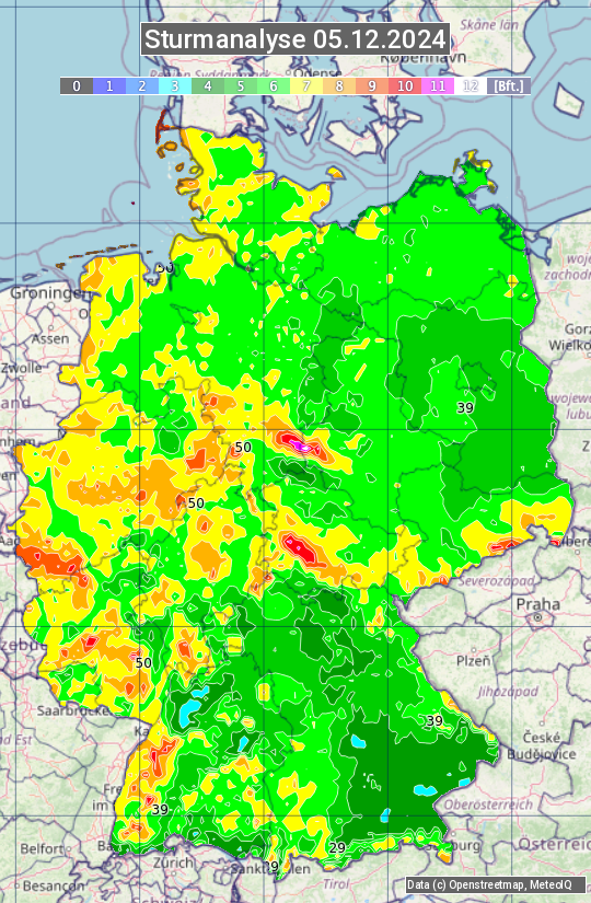 Karte mit Unwetteranalyse