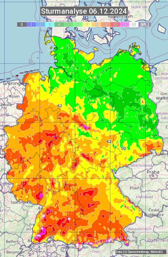 Karte mit Unwetteranalyse