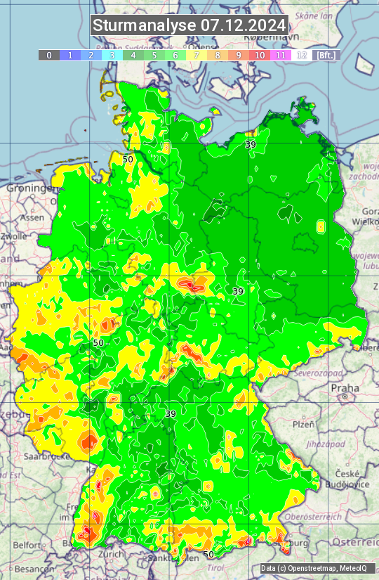 Karte mit Unwetteranalyse