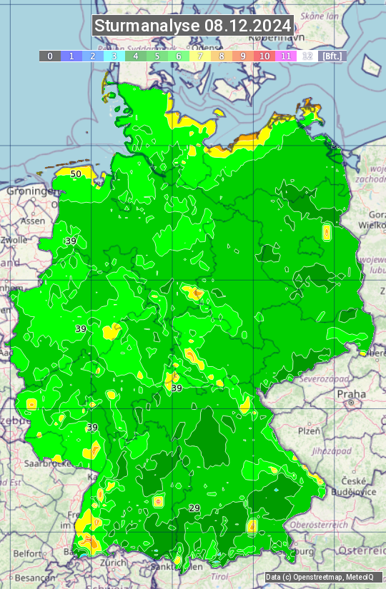 Karte mit Unwetteranalyse